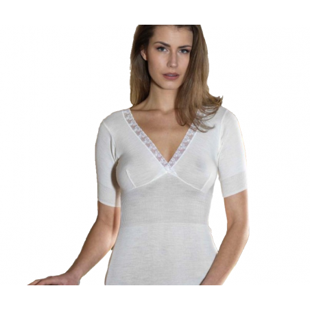 Maglia intima donna misto lana manica corta con pizzo forma seno Gicipi 423