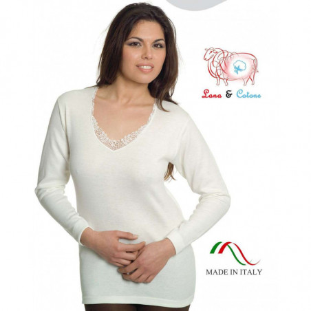 Maglia donna lana e cotone a manica lunga Leable 96