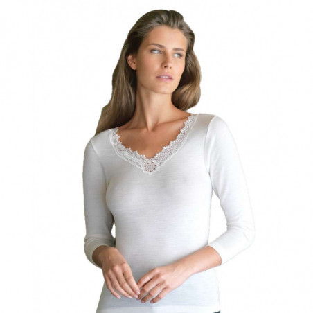 Maglia intima donna misto lana manica lunga con pizzo Gicipi 123