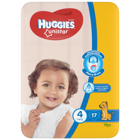 HUGGIES UNISTAR PANNOLINI TGL 4 (7/18 KG) - 17 PANNOLINI