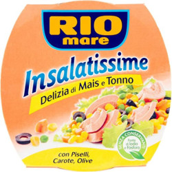 RIO MARE INSALATISSIME DELIZIA DI MAIS E TONNO CON PISELLI, CAROTE E OLIVE NERE 160 GR.