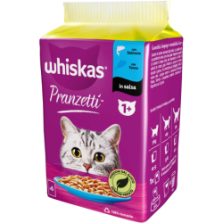 WHISKAS PRANZETTI IN SALSA PER GATTI 1+ CON SALMONE E TONNO 6x50 GR.