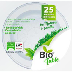 BIO TABLE PIATTI PIANI MONOUSO EXTRA RIGIDI BIODEGRADABILI E COMPOSTABILI - CONFEZIONE DA 25 PEZZI