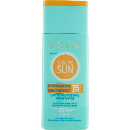 L'OREAL SUBLIME SUN LATTE PROTETTIVO DISSETANTE PER VISO E CORPO CON ALOE VERA IDRATANTE E ESTRATTO DI THE' VERDE SPF 15 200 ML