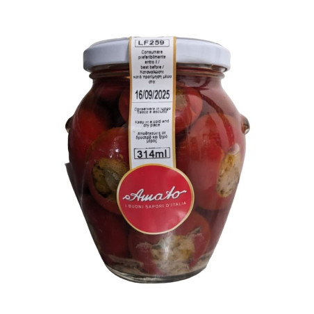 AMATO PEPERONCINI CILIEGINI RIPIENI CON TONNO E CAPPERI IN VETRO 314 ML.