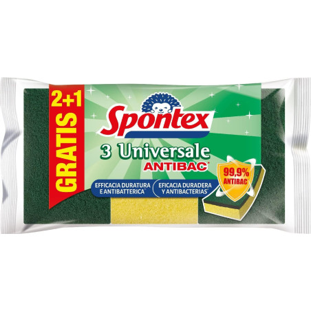 SPONTEX SPUGNA ABRASIVA UNIVERSALE ANTIBATTERICA 2+1 GRATIS