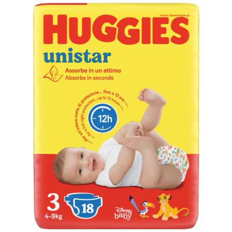 HUGGIES UNISTAR PANNOLINI TGL 3 (4/9 KG) - 18 PANNOLINI