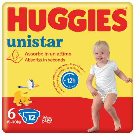 HUGGIES UNISTAR PANNOLINI TGL 6 (15/30 KG) - 12 PANNOLINI