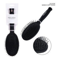 SPAZZOLA PER CAPELLI PROFESSIONALE CON MANICO SOFT TOUCH NERO 24X8 CM