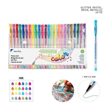 PENNE GEL COLORI ASSORTITI CONFEZIONE DA 24 PEZZI