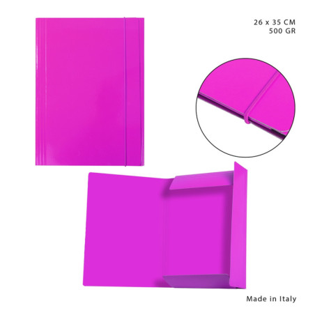 CARTELLINA A 3 LEMBI CON ELASTICO 26X35CM - FUCSIA