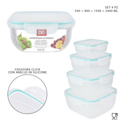 SET DI CONTENITORI ERMETICI IN PLASTICA - 4 CONTENITORI PER ALIMENTI - 500 ML. + 900 ML. + 1500 ML. + 2400 ML.