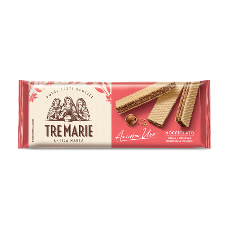 TRE MARIE ANCORA UNO WAFER NOCCIOLATO CON CREMA E GRANELLA DI NOCCIOLE ITALIANE 140 GR.