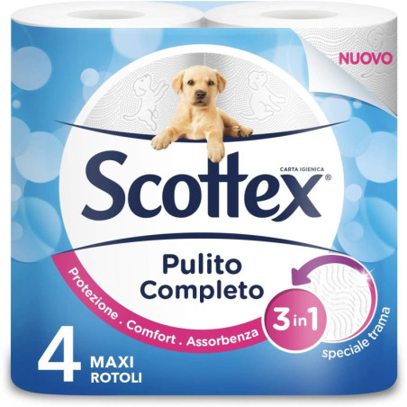 SCOTTEX CARTA IGIENICA PULITO COMPLETO 4 MAXI ROTOLI