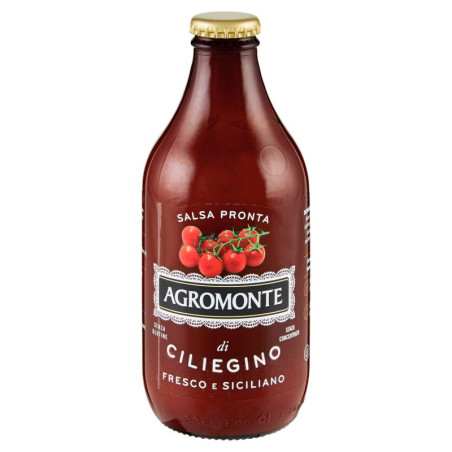 AGROMONTE SALSA PRONTA DI POMODORO CILIEGINO FRESCO E SICILIANO IN BOTTIGLIA 330 GR.