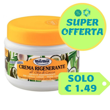 MIL MIL CREMA RIGENERANTE PER CAPELLI LUNGHI ALL'OLIO DI COCCO 500 ML.