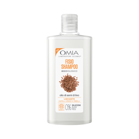 OMIA FISIO SHAMPOO ECOBIOLOGICO ALL'OLIO DI SEMI DI LINO LISCIANTE PER CAPELLI CRESPI E RIBELLI 0% SILICONI 200 ML.