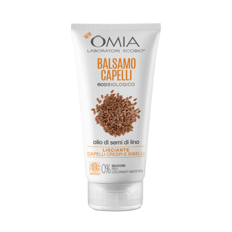 OMIA BALSAMO PER CAPELLI ECOBIOLOGICO ALL'OLIO DI SEMI DI LINO LISCIANTE PER CAPELLI CRESPI E RIBELLI 0% SILICONI 180 ML.