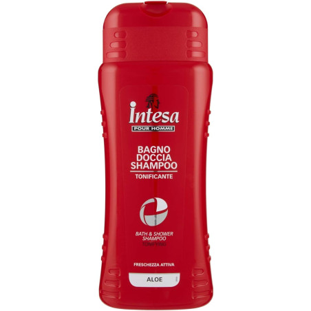 INTESA POUR HOMME BAGNO DOCCIA SHAMPOO TONIFICANTE ALL'ALOE FRESCHEZZA ATTIVA 500 ML.