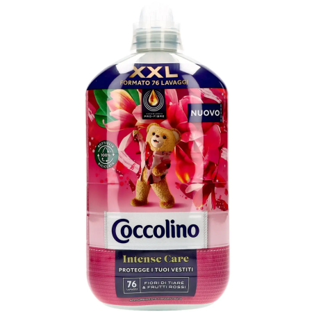 COCCOLINO AMMORBIDENTE CONCENTRATO INTENSE CARE AI FIORI DI TIARÈ E FRUTTI ROSSI FORMATO XXL 76 LAVAGGI 1,75 LT.