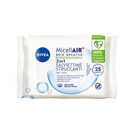 NIVEA MICELLAIR SKIN BREATHE 3IN1 SALVIETTINE STRUCCANTI DELICATE PER VISO E OCCHI CONFEZIONE DA 25 SALVIETTINE