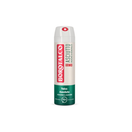 BOROTALCO ASCIUTTO UOMO DEODORANTE SPRAY TALCO ASSOLUTO PROTEZIONE 72H 0% ALCOOL 150 ML.