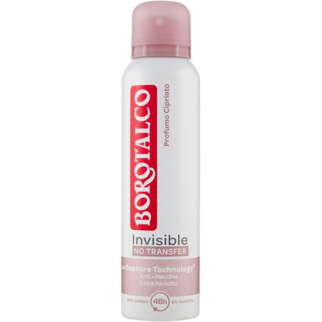 BOROTALCO INVISIBLE ROSA DEODORANTE SPRAY ANTI-MACCHIE PROFUMO CIPRIATO PROTEZIONE 48H 0% ALCOL 150 ML.