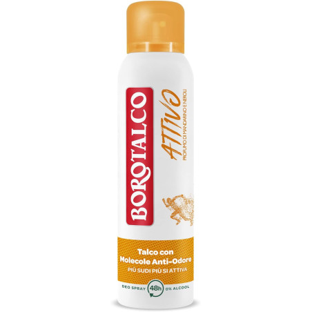 BOROTALCO ATTIVO ARANCIONE DEODORANTE SPRAY AL PROFUMO DI MANDARINO E NEROLI PROTEZIONE 48H 0% ALCOOL 150 ML.