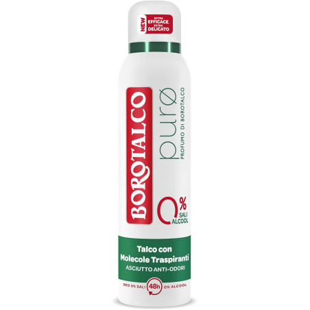 BOROTALCO PURØ DEODORANTE SPRAY EXTRA EFFICACE E DELICATO PROTEZIONE 48H 0% SALI 0% ALCOOL 150 ML.