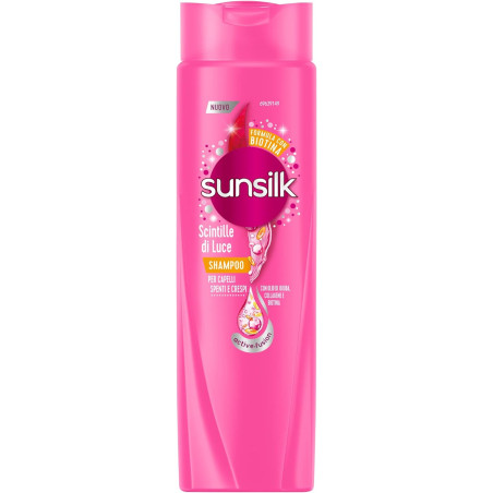 SUNSILK SCINTILLE DI LUCE SHAMPOO PER CAPELLI SPENTI E CRESPI CON OLIO DI JOJOBA, COLLAGENE E BIOTINA 250 ML.