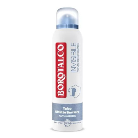 BOROTALCO INVISIBLE AZZURRO DEODORANTE SPRAY ANTI-MACCHIE PROFUMO FRESCO OCEANICO PROTEZIONE 48H 0% ALCOOL 150 ML.