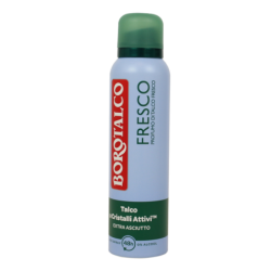 BOROTALCO FRESCO DEODORANTE SPRAY CON TALCO FRESCO A CRISTALLI ATTIVI EXTRA ASCIUTTO PROTEZIONE 48H 0% ALCOOL 150 ML.