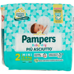 PAMPERS BABY DRY PIÙ ASCIUTTO PANNOLINI TGL 2 MINI (3/6 KG) - 24 PANNOLINI