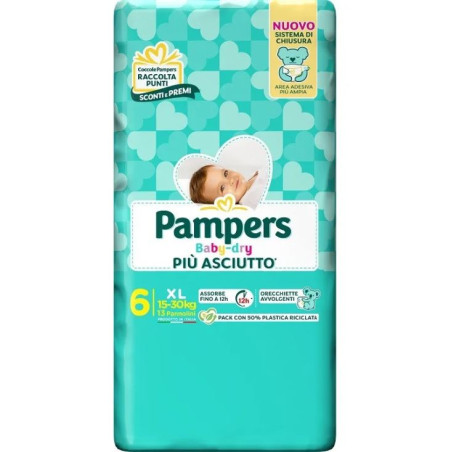 PAMPERS BABY DRY PIÙ ASCIUTTO PANNOLINI TGL 6 XL (15/30 KG) - 13 PANNOLINI