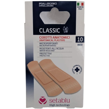 SETABLU CLASSIC CEROTTI ANATOMICI MICROPERFORATI RESISTENTI ALL'ACQUA - CONFEZIONE DA 10 CEROTTI MEDI 7x2 CM.