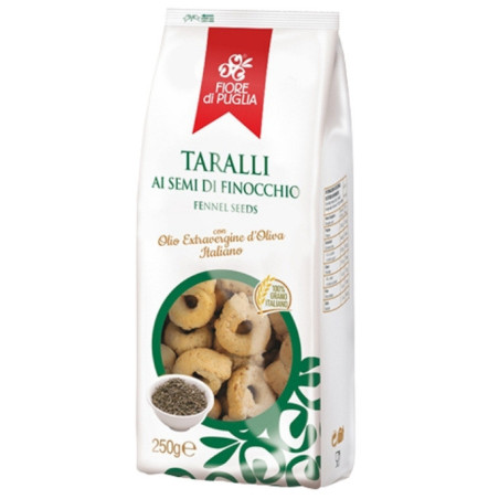 FIORE DI PUGLIA TARALLI AI SEMI DI FINOCCHIO CON OLIO EXTRAVERGINE D'OLIVA ITALIANO 250 GR.