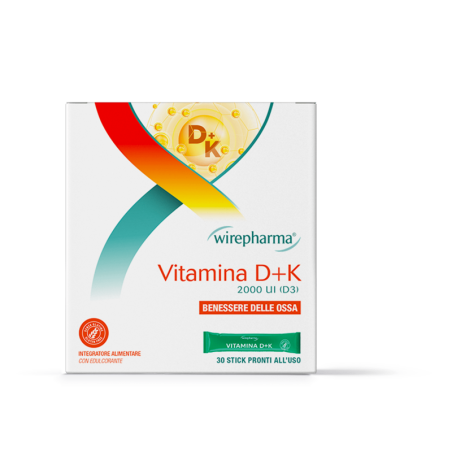 WIREPHARMA VITAMINA D+K 2000 UI (D3) INTEGRATORE ALIMENTARE PER IL SISTEMA IMMUNITARIO 30 STICK 30 GR.