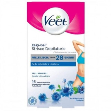 VEET STRISCE DEPILATORIE ASCELLE E ZONA BIKINI CON OLIO DI MANDORLE E FIORDALISO 16 PEZZI