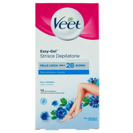 VEET STRISCE DEPILATORIE CORPO E GAMBE CON OLIO DI MANDORLE E FIORDALISO PER PELLI SENSIBILI 16 PEZZI