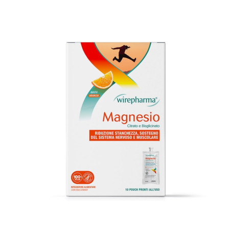 WIREPHARMA MAGNESIO CITRATO E BISGLICINATO INTEGRATORE ALIMENTARE PER COMBATTERE STANCHEZZA E AFFATICAMENTO 10 POUCH 200 GR.