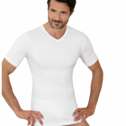 T-shirt uomo manica corta scollo a v in cotone felpato Club88 420007 Bianco