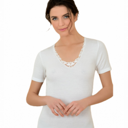 T-shirt donna in lana cotone con pizzo macramè Antonella 620667 tg.8-9