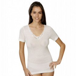 T-shirt donna in misto lana con macramè rose Vajolet 6453