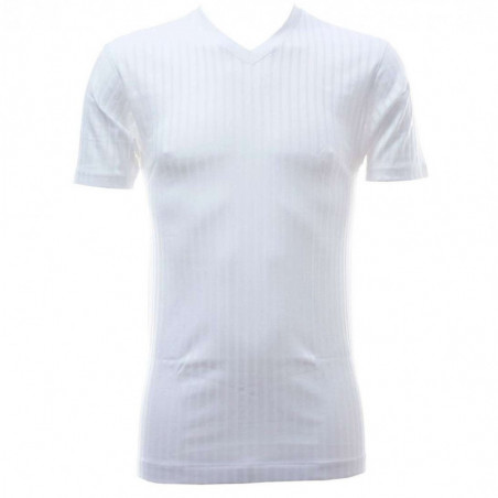 Maglia intima uomo scollo a v filo di scozia scarto ago Gicipi 281 Bianco